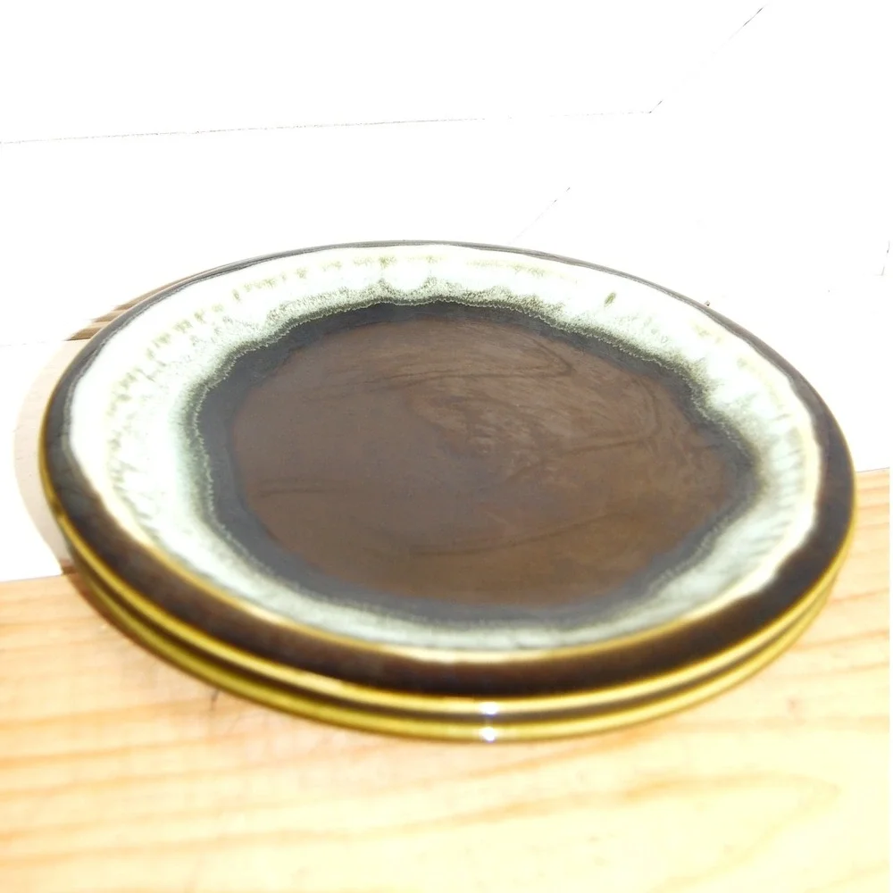 Vintage Pfaltzgraff plate Copper Green‎ Drip Glaze set of two Stoneware 10'